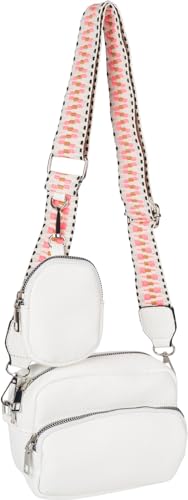 styleBREAKER Damen Umhängetaschen Set 2-Teilig, gemusterter Schultergurt und ovale Börse, Rechteckige Crossbody Bag Einfarbig 02012405, Farbe:Weiß von styleBREAKER