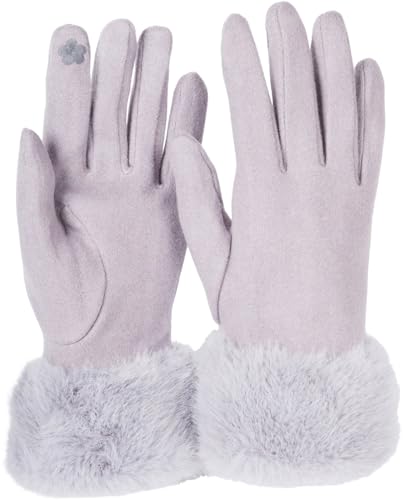 styleBREAKER Damen Unifarbene Touchscreen Stoff Handschuhe mit Kunstfell Besatz am Bund, warme Fingerhandschuhe Winter 09010028, Farbe:Grau von styleBREAKER