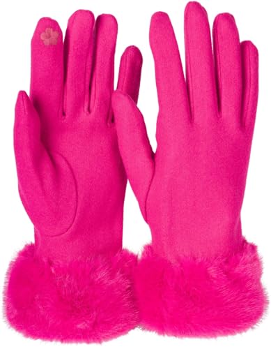 styleBREAKER Damen Unifarbene Touchscreen Stoff Handschuhe mit Kunstfell Besatz am Bund, warme Fingerhandschuhe Winter 09010028, Farbe:Pink von styleBREAKER
