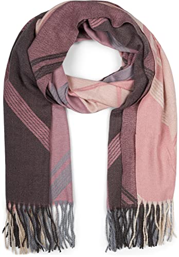 styleBREAKER Damen Web Schal mit Geometrischem Muster und Fransen, warme Winter Stola mehrfarbig 01017150, Farbe:Altrose-Grau-Braun von styleBREAKER