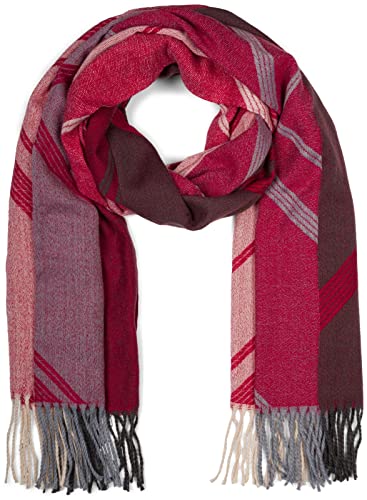 styleBREAKER Damen Web Schal mit Geometrischem Muster und Fransen, warme Winter Stola mehrfarbig 01017150, Farbe:Bordeaux-Grau von styleBREAKER