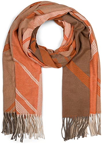 styleBREAKER Damen Web Schal mit Geometrischem Muster und Fransen, warme Winter Stola mehrfarbig 01017150, Farbe:Orange-Taupe-Beige von styleBREAKER