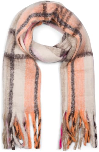 styleBREAKER Damen Web Strickschal mit Streifen Muster und langen dicken Fransen, warmer Winter Schal mehrfarbig 01017157, Farbe:Taupe-Orange-Pink von styleBREAKER