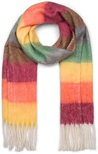 styleBREAKER Damen Web-Strickschal mit breiten bunten Streifen und dicken Fransen - Warmer Winter-Schal, mehrfarbig 01017160, Farbe:Mehrfarbig von styleBREAKER