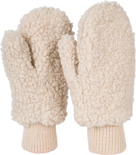 styleBREAKER Damen Winter Fäustlinge in Teddyfell Optik, warme Handschuhe, Thermo-Fleece Futter, Strickhandschuhe 09010044, Farbe:Beige von styleBREAKER