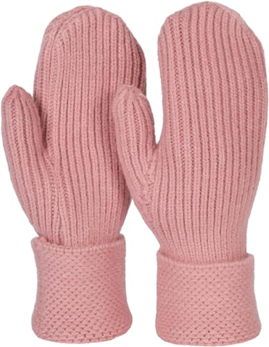 styleBREAKER Damen Winter Strick Fäustlinge Einfarbig mit gemustertem Bund, warme Fausthandschuhe, Strickhandschuhe 09010046, Farbe:Altrose von styleBREAKER