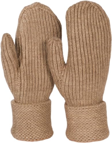 styleBREAKER Damen Winter Strick Fäustlinge Einfarbig mit gemustertem Bund, warme Fausthandschuhe, Strickhandschuhe 09010046, Farbe:Braun von styleBREAKER