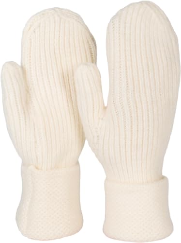 styleBREAKER Damen Winter Strick Fäustlinge Einfarbig mit gemustertem Bund, warme Fausthandschuhe, Strickhandschuhe 09010046, Farbe:Creme von styleBREAKER