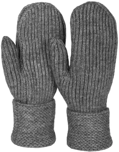 styleBREAKER Damen Winter Strick Fäustlinge Einfarbig mit gemustertem Bund, warme Fausthandschuhe, Strickhandschuhe 09010046, Farbe:Dunkelgrau meliert von styleBREAKER