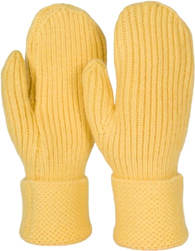 styleBREAKER Damen Winter Strick Fäustlinge Einfarbig mit gemustertem Bund, warme Fausthandschuhe, Strickhandschuhe 09010046, Farbe:Gelb von styleBREAKER