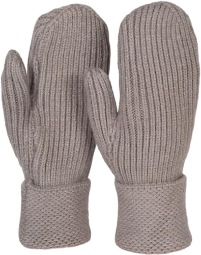 styleBREAKER Damen Winter Strick Fäustlinge Einfarbig mit gemustertem Bund, warme Fausthandschuhe, Strickhandschuhe 09010046, Farbe:Grau von styleBREAKER