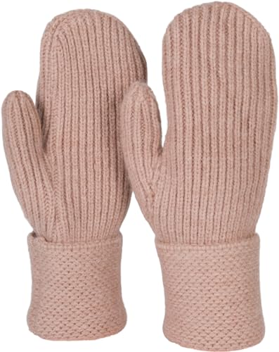 styleBREAKER Damen Winter Strick Fäustlinge Einfarbig mit gemustertem Bund, warme Fausthandschuhe, Strickhandschuhe 09010046, Farbe:Hellbraun von styleBREAKER