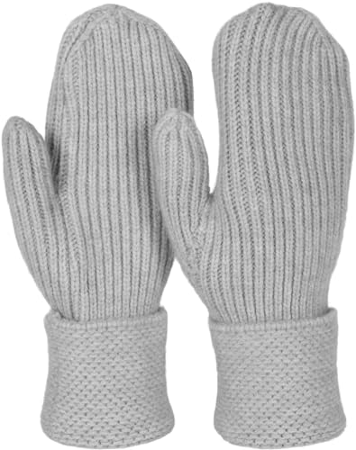 styleBREAKER Damen Winter Strick Fäustlinge Einfarbig mit gemustertem Bund, warme Fausthandschuhe, Strickhandschuhe 09010046, Farbe:Hellgrau von styleBREAKER