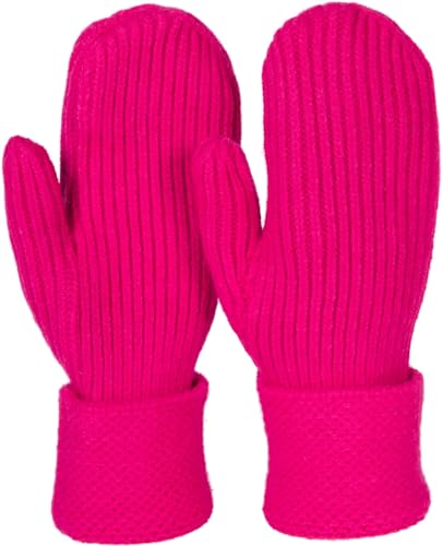 styleBREAKER Damen Winter Strick Fäustlinge Einfarbig mit gemustertem Bund, warme Fausthandschuhe, Strickhandschuhe 09010046, Farbe:Pink von styleBREAKER