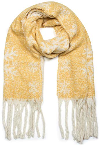 styleBREAKER Damen XXL Schal mit Schneeflocken Muster und Fransen, Winter Strickschal 01017097, Farbe:Gelb von styleBREAKER