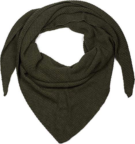 styleBREAKER Damen Strick Dreieckstuch | Weiches Schultertuch mit Reiskorn Muster | Unifarbenes Dreiecktuch aus Wolle Mix | Made in Italy | 190 x 72 cm, Farbe:Oliv von styleBREAKER
