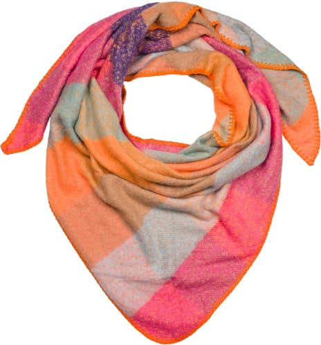 styleBREAKER Damen XXL Web Dreieck Schal mit buntem Karo Muster, Dreiecktuch Kariert, Winter Schal warm weich, Tuch 01020050, Farbe:Orange-Pink-Türkis-Braun von styleBREAKER