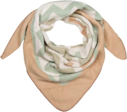 styleBREAKER Damen XXL Web Dreieck Schal mit buntem Zick-Zack Zacken Muster, Dreiecktuch, Winter Schal warm weich, Tuch 01020049, Farbe:Beige-Lindgrün von styleBREAKER