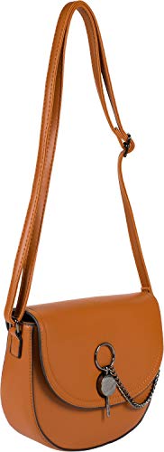 styleBREAKER Damen halbrunde Saddle Bag Umhängetasche einfarbig, Stift Verschluss und Kette, Schultertasche, Tasche 02012354, Farbe:Cognac von styleBREAKER