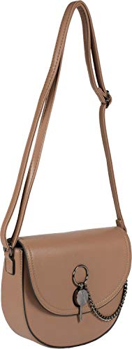 styleBREAKER Damen halbrunde Saddle Bag Umhängetasche einfarbig, Stift Verschluss und Kette, Schultertasche, Tasche 02012354, Farbe:Mocca von styleBREAKER