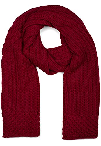 styleBREAKER Damen langer Strick Schal mit Rippen und Perl Strickmuster, warmer Winter Strickschal Einfarbig 01018164, Farbe:Bordeaux-Rot von styleBREAKER