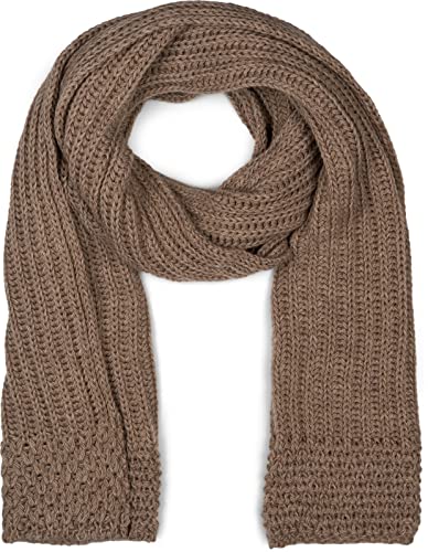 styleBREAKER Damen langer Strick Schal mit Rippen und Perl Strickmuster, warmer Winter Strickschal Einfarbig 01018164, Farbe:Braun von styleBREAKER