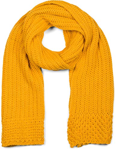 styleBREAKER Damen langer Strick Schal mit Rippen und Perl Strickmuster, warmer Winter Strickschal Einfarbig 01018164, Farbe:Curry von styleBREAKER