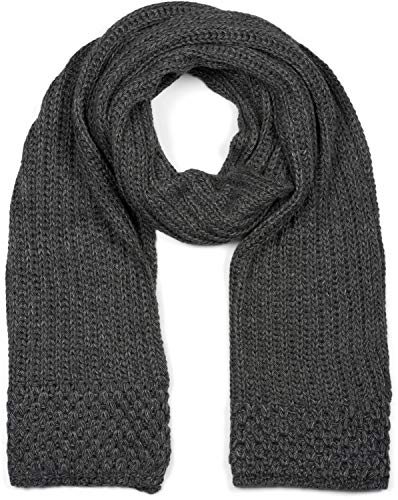 styleBREAKER Damen langer Strick Schal mit Rippen und Perl Strickmuster, warmer Winter Strickschal Einfarbig 01018164, Farbe:Dunkelgrau von styleBREAKER
