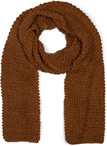 styleBREAKER Damen langer Strick Schal mit Wellen Strickmuster, warmer Winter Strickschal Einfarbig 01018168, Farbe:Cognac von styleBREAKER