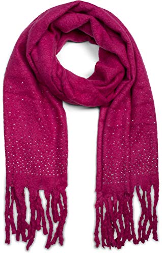 styleBREAKER Damen unifarbener Schal mit Strass und langen dicken Fransen, Glitzersteine, Winter, Stola 01017119, Farbe:Pink von styleBREAKER