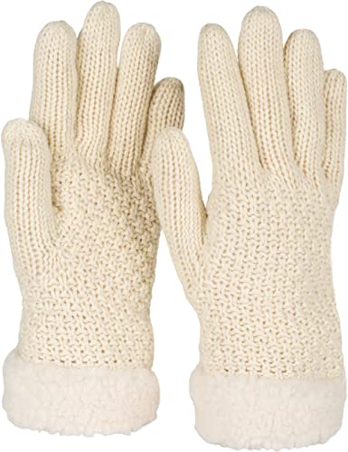 styleBREAKER Damen warme Winter Handschuhe mit Perlmuster und Fleece, Thermo Strickhandschuhe, Fingerhandschuhe 09010032, Farbe:Beige von styleBREAKER