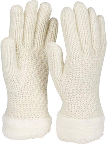 styleBREAKER Damen warme Winter Handschuhe mit Perlmuster und Fleece, Thermo Strickhandschuhe, Fingerhandschuhe 09010032, Farbe:Creme-Weiß von styleBREAKER