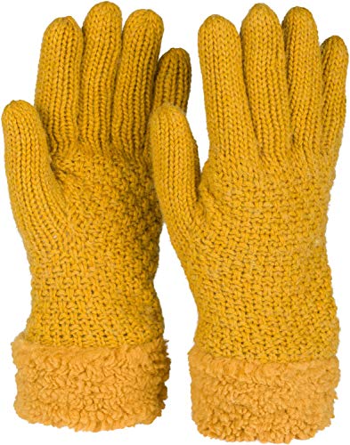 styleBREAKER Damen warme Winter Handschuhe mit Perlmuster und Fleece, Thermo Strickhandschuhe, Fingerhandschuhe 09010032, Farbe:Curry von styleBREAKER