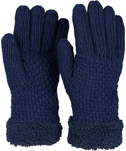 styleBREAKER Damen warme Winter Handschuhe mit Perlmuster und Fleece, Thermo Strickhandschuhe, Fingerhandschuhe 09010032, Farbe:Dunkelblau von styleBREAKER