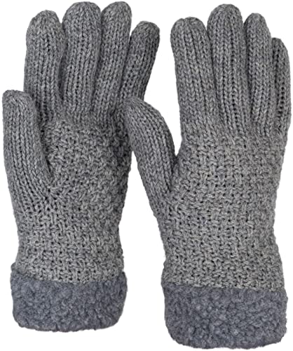 styleBREAKER Damen warme Winter Handschuhe mit Perlmuster und Fleece, Thermo Strickhandschuhe, Fingerhandschuhe 09010032, Farbe:Grau von styleBREAKER