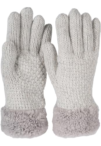 styleBREAKER Damen warme Winter Handschuhe mit Perlmuster und Fleece, Thermo Strickhandschuhe, Fingerhandschuhe 09010032, Farbe:Hellgrau von styleBREAKER