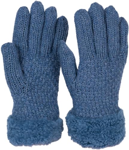 styleBREAKER Damen warme Winter Handschuhe mit Perlmuster und Fleece, Thermo Strickhandschuhe, Fingerhandschuhe 09010032, Farbe:Jeansblau von styleBREAKER