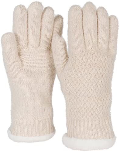 styleBREAKER Damen warme Winter Handschuhe mit Reiskorn Muster und Fleece, Thermo Strickhandschuhe, Fingerhandschuhe 09010040, Farbe:Beige von styleBREAKER