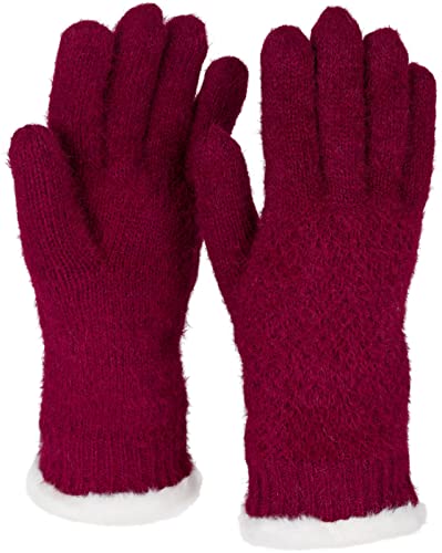 styleBREAKER Damen warme Winter Handschuhe mit Reiskorn Muster und Fleece, Thermo Strickhandschuhe, Fingerhandschuhe 09010040, Farbe:Bordeaux-Rot von styleBREAKER