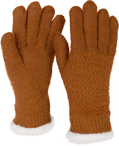 styleBREAKER Damen warme Winter Handschuhe mit Reiskorn Muster und Fleece, Thermo Strickhandschuhe, Fingerhandschuhe 09010040, Farbe:Cognac von styleBREAKER