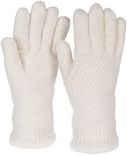 styleBREAKER Damen warme Winter Handschuhe mit Reiskorn Muster und Fleece, Thermo Strickhandschuhe, Fingerhandschuhe 09010040, Farbe:Creme-Weiß von styleBREAKER