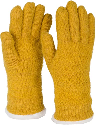 styleBREAKER Damen warme Winter Handschuhe mit Reiskorn Muster und Fleece, Thermo Strickhandschuhe, Fingerhandschuhe 09010040, Farbe:Curry von styleBREAKER