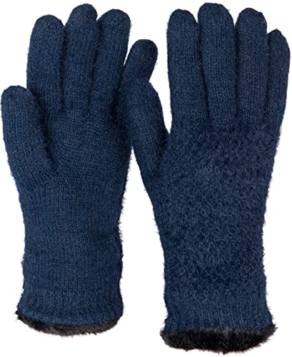 styleBREAKER Damen warme Winter Handschuhe mit Reiskorn Muster und Fleece, Thermo Strickhandschuhe, Fingerhandschuhe 09010040, Farbe:Dunkelblau von styleBREAKER