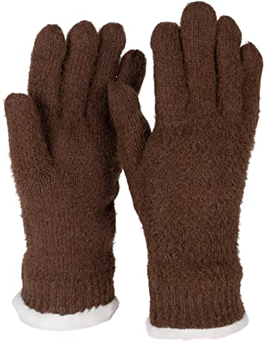 styleBREAKER Damen warme Winter Handschuhe mit Reiskorn Muster und Fleece, Thermo Strickhandschuhe, Fingerhandschuhe 09010040, Farbe:Dunkelbraun von styleBREAKER