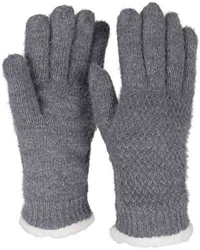 styleBREAKER Damen warme Winter Handschuhe mit Reiskorn Muster und Fleece, Thermo Strickhandschuhe, Fingerhandschuhe 09010040, Farbe:Grau von styleBREAKER