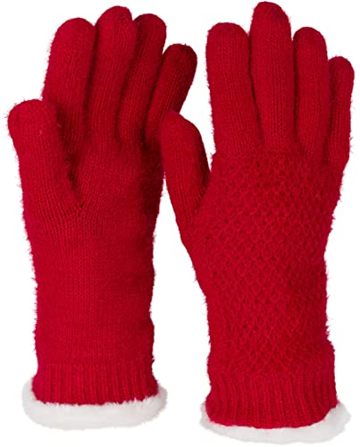 styleBREAKER Damen warme Winter Handschuhe mit Reiskorn Muster und Fleece, Thermo Strickhandschuhe, Fingerhandschuhe 09010040, Farbe:Rot von styleBREAKER