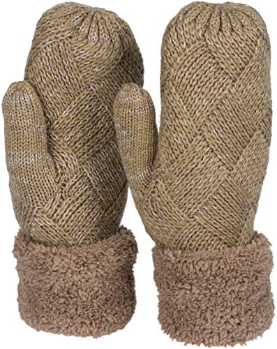 styleBREAKER Damen warme Winter Strick Fäustlinge, Handschuhe mit Rauten Muster, Thermo Fleece, Strickhandschuhe 09010031, Farbe:Braun von styleBREAKER