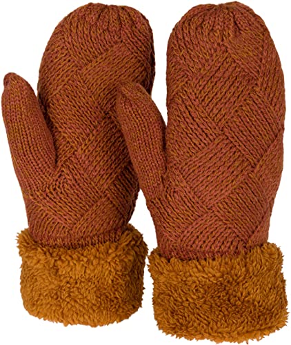 styleBREAKER Damen warme Winter Strick Fäustlinge, Handschuhe mit Rauten Muster, Thermo Fleece, Strickhandschuhe 09010031, Farbe:Cognac von styleBREAKER