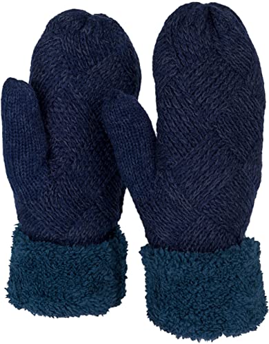 styleBREAKER Damen warme Winter Strick Fäustlinge, Handschuhe mit Rauten Muster, Thermo Fleece, Strickhandschuhe 09010031, Farbe:Dunkelblau von styleBREAKER