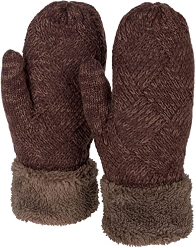 styleBREAKER Damen warme Winter Strick Fäustlinge, Handschuhe mit Rauten Muster, Thermo Fleece, Strickhandschuhe 09010031, Farbe:Dunkelbraun von styleBREAKER